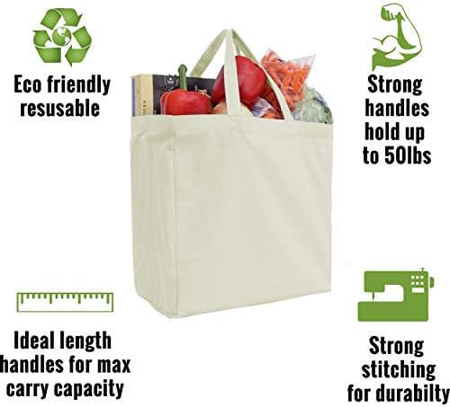 За многократна употреба Платно Хранителни чанти Threadart от памук за повишена здравина опаковка от 6 броя|, Със Здрави дръжки могат да се Настанят до 50 паунда | Екологични | Голям размер 14x14x7,5 - Navy