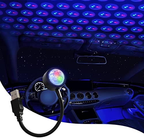 FICOLPO USB Звезден лека нощ, Преносим led проектор със Звездите, за Украса на интериора на колата за покриви, тавани, стени, спалня, партита (Гласово управление, 3 цвята и 9 режима на осветление)