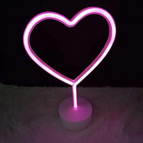 Неон Форма на Сърце Розова Светлина LED Неонови Надписи Палатка с Базовия Ночником за Деца, Кърмачки жена, Настолна Лампа като Подарък (рамка във формата на сърце)
