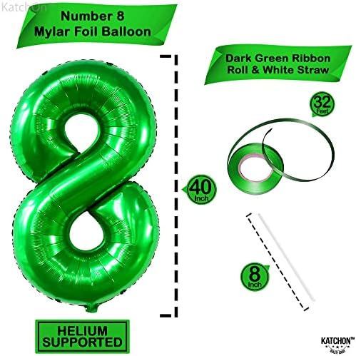 Катчон, Тъмно-Зелен балон с номер 8 - 40 Инча | Зелен балон с номер 8, Украса За Момче с 8-ия Рожден Ден | Осми Балон, балони на 8-ия рожден ден | Зелени балони с номер, Зелена