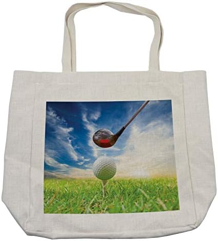 Спортна чанта за пазаруване Ambesonne, Принт за Макро фотография в стил голф клуб с участието на лофтера и топка на тениската, Дългогодишна Множество чанта за продукти,