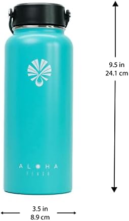 Спортна бутилка за вода Aloha Flask 32 грама с Широко Гърло, Запечатани, Вакуумна Изолация, Покриване с черна дръжка, цвят Тюркоаз