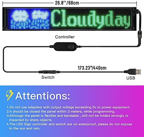 Led автомобилно обозначение 26,8 x 4,7 и 14,6x 3,6 наГъвкава светодиодна матрица Панел 5 В USB Led Светлинни Знаци за Автомобил Bluetooth Smart APP Control RGB Плъзгачите на Дисплея обяви (2 бр