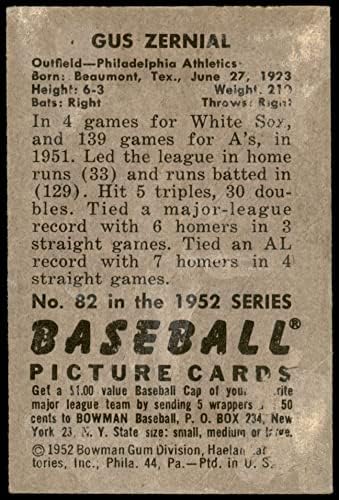 1952 Боуман 82 Гас Зерниал Филаделфия Атлетикс (Бейзболна картичка) ЛОША атлетика