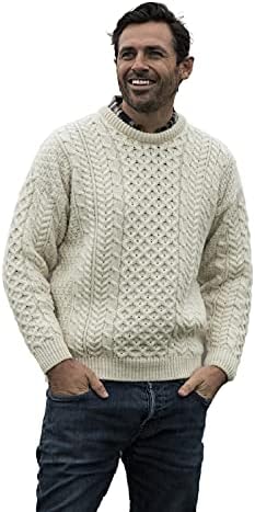 Пуловер Aran с кръгло деколте от естествена вълна Натурален, XXL