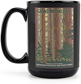 Фенер Press Национален парк Редууд, Калифорния (Черна керамична чаша за кафе и чай по 15 унции, може да се мие в миялна машина и микровълнова печка)