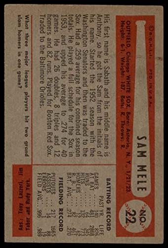 1954 Боуман 22 ОЛ Сам Меле Чикаго Уайт Сокс (бейзболна картичка) (217/1665 кос за на-НА и 1Б) на GALQ/БИВШИЯ Уайт Сокс