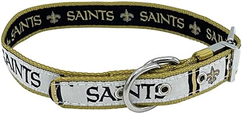 Домашни любимци First New Orleans Saints Обратими нашийник за кучета NFL голям размер, двупосочен яка премиум-клас за домашни любимци с вашия любим отбор NFL! (NOS-3280-LG)