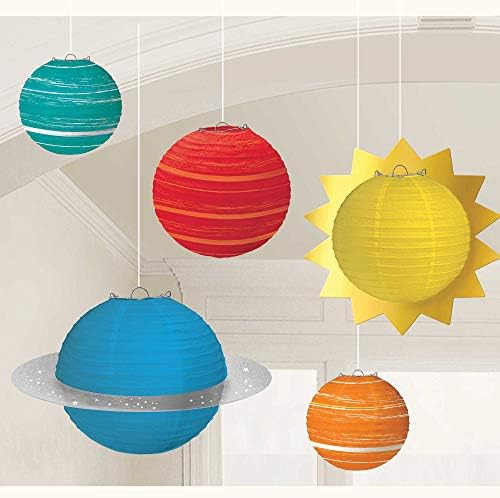Хартиени фенери Blast Off Birthday Planet - Различни цветове, 5 бр.