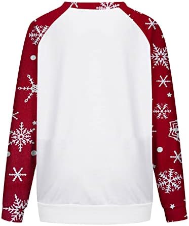 Жена Пуловер Raglan с Цветен Блок, Коледна Hoody с кръгло деколте и Дълъг ръкав и Принтом, Празнични Ежедневни Ризи, Блузи