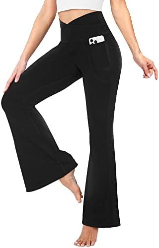 Дамски Разкроена панталони за йога YOLIX Черен цвят с Кръстосано деколте и Висока талия