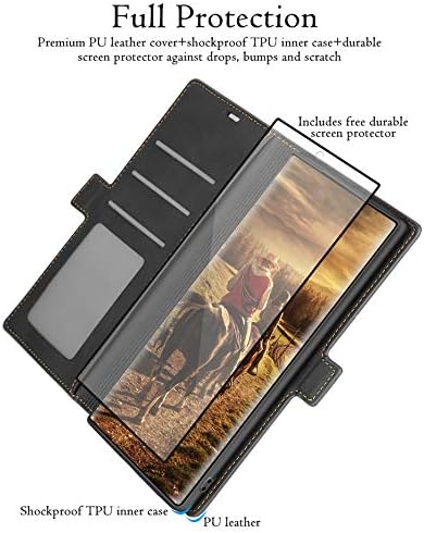 Калъф-джобен формат на Galaxy Note 10 Plus от Висококачествена естествена кожа Note 10 + Plus, Панти калъф-книжка със стойка, Отделения за карти, Защитно фолио за екрана, устойчив