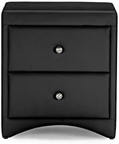 Модерно нощно шкафче Baxton Studio Dorian, живеейки изкуствена кожа, черен на цвят
