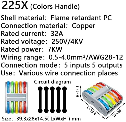 Съединител тел AGOUNOD 222X 212 Универсален Начин за свързване на кабели, клеммная тампон за вставных кабели, Мини-бърз кабелен съединител (Цвят: 225X (цветна дръжка), опаков?