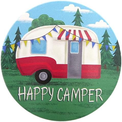 Поставка за напитки Happy Camper, Тематичен Комплект на каботажните за къмпинг с Остроумни Забележки, Декор от Впитывающего камък, Опаковки от 4