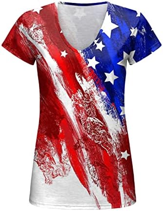 Риза с Флага на сащ, Дамски Патриотическая Тениска на 4 юли, Женствена Тениска С V-образно деколте и Звездните Ивици, Основни Тениски САЩ, Ежедневни Графични Върховете 2023